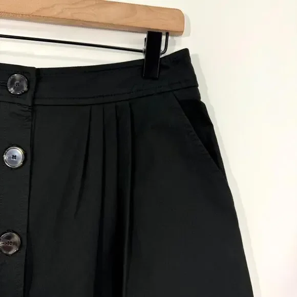Trina Turk Women’s Size 8 Medium Black Cotton Blend Button Front A Line Skirt - Picture 7 of 10
